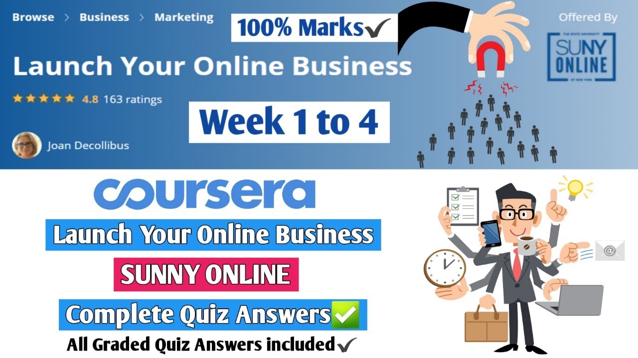 Launch Your Online Business | Coursera | SUNNY ONLINE | Week 1 to 4 | Course Quiz Answers